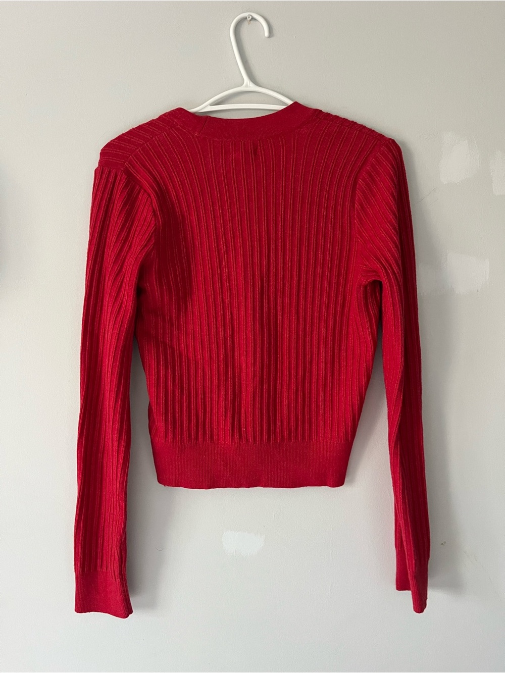 Anthropologie Pilcro Red Ribbed Asymmetric Button-Front V-neck Long Sleeve Top - Picture 9 of 11